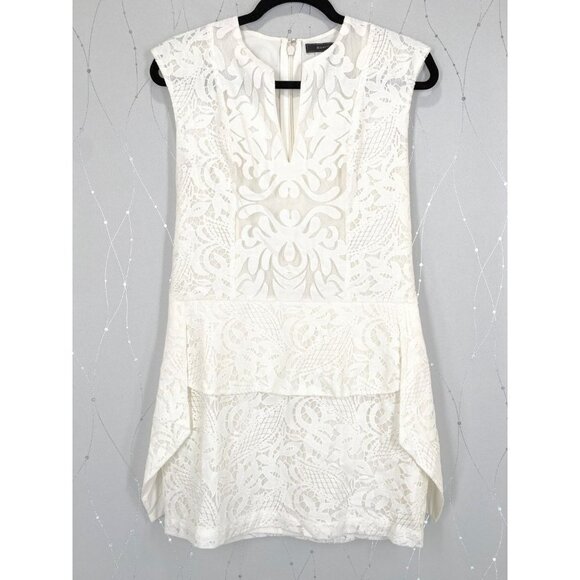 BCBGMaxAzria White Lace Isabel Draped-Side Peplum Dress $185 - Picture 6 of 12